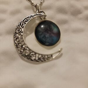 Womens Silver Moon Tree Of Life Charm Round Link Adjustable Fashion Necklace